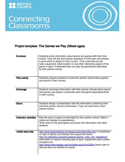 The Games we Play - British Council Schools Online